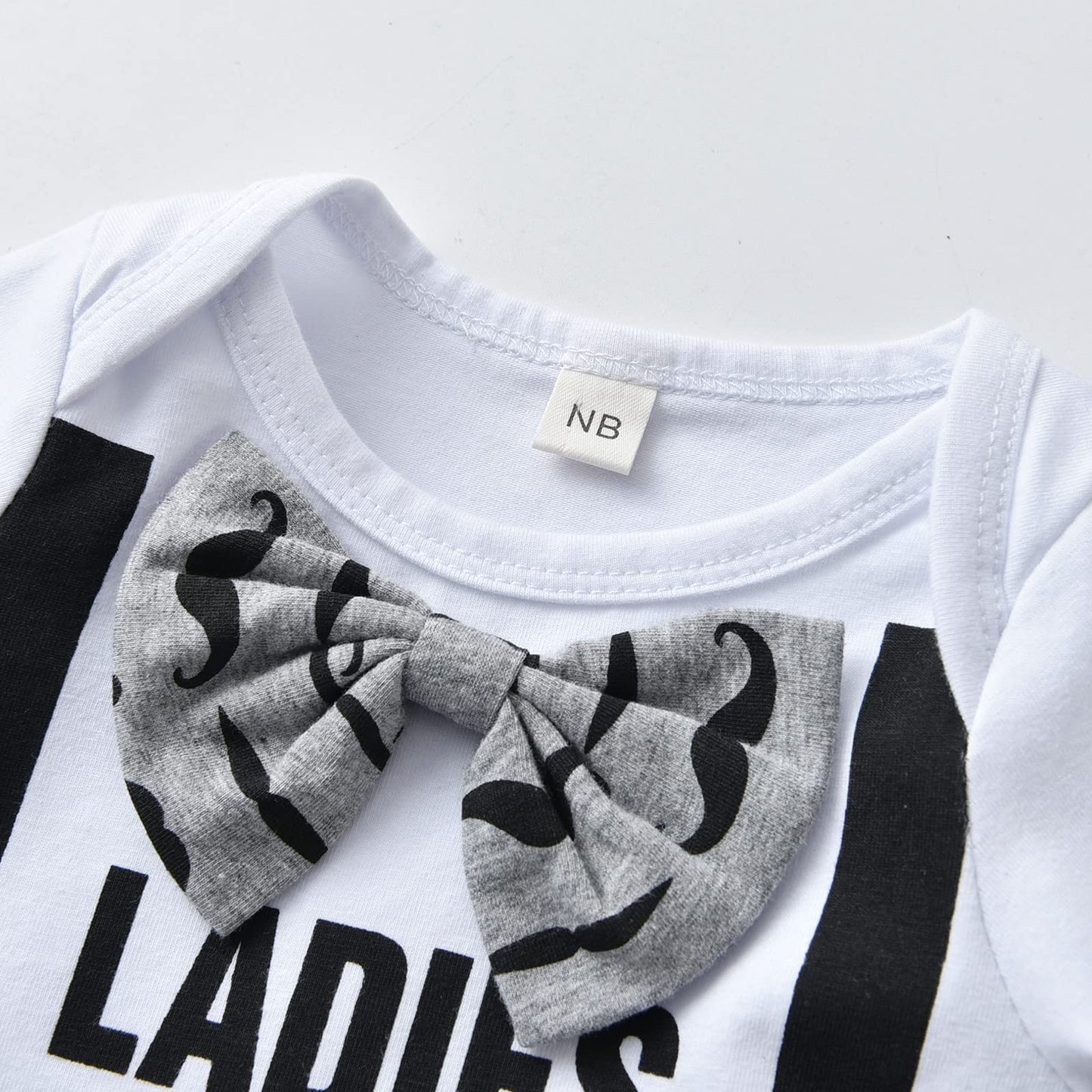 Kukitty Newborn Infant Baby Boy Clothes Long Sleeve Bow Ladies I Have Arrived Romper + Moustache Pants + Hat 3Pcs Outfits Set (0