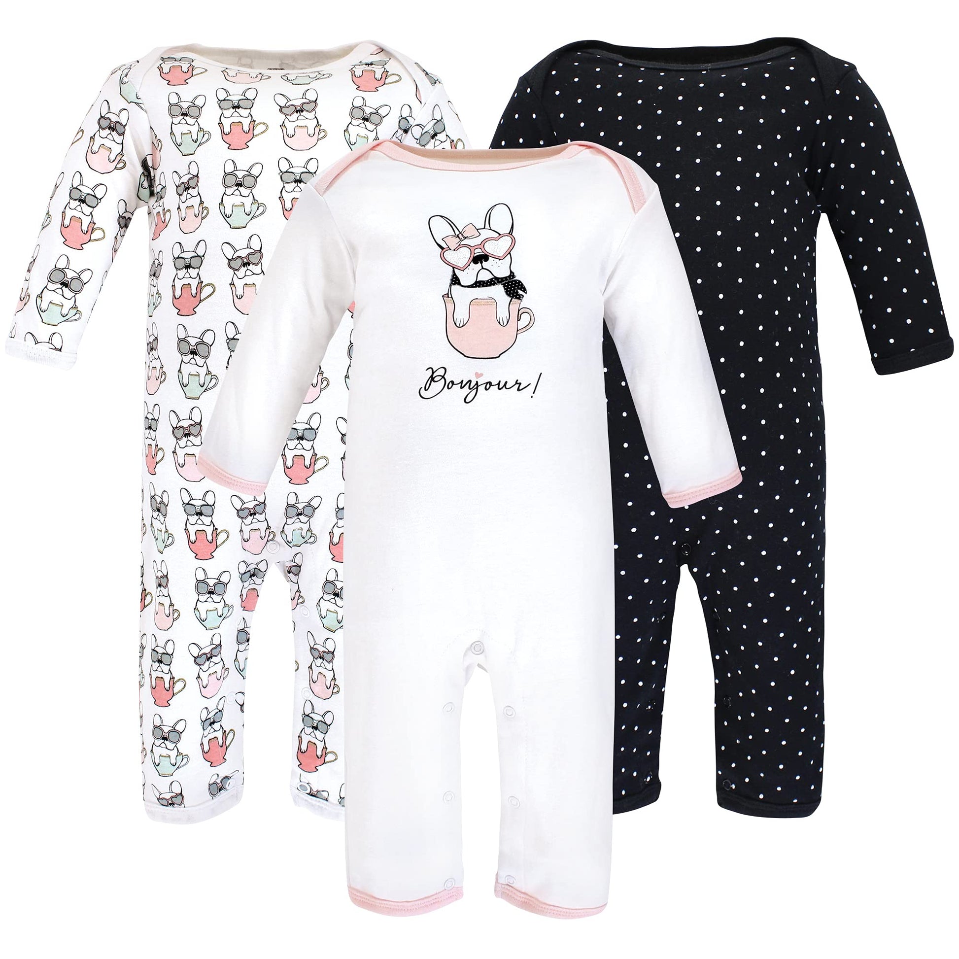 Hudson Baby Unisex Baby Cotton Coveralls, Bonjour, 0-3 Months