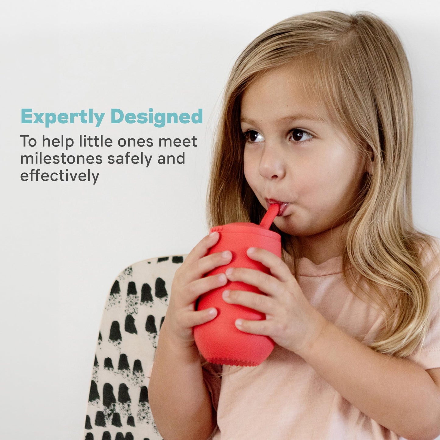 Ezpz Happy Cup + Straw System - 24 Months+ (Coral) - 100% Silicone Cup + Straw For Older Toddler + Preschoolers
