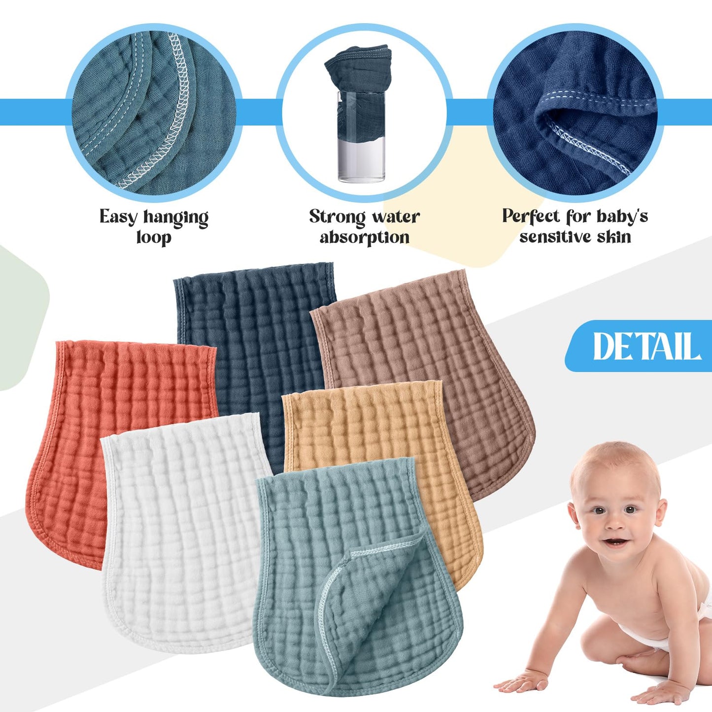 Frienda Muslin Burp Cloths 6 Pack Cotton Large 20''X 9'' Extra Absorbent And Soft Baby Burping Cloth For Baby Boy Girl Unisex(Cu