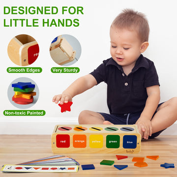 Lynncare Wooden Montessori Toy for 1 2 Year Old, Shape & Color Sorting Toy for Toddlers 1-3, Shape & Color Matching Toy with Box