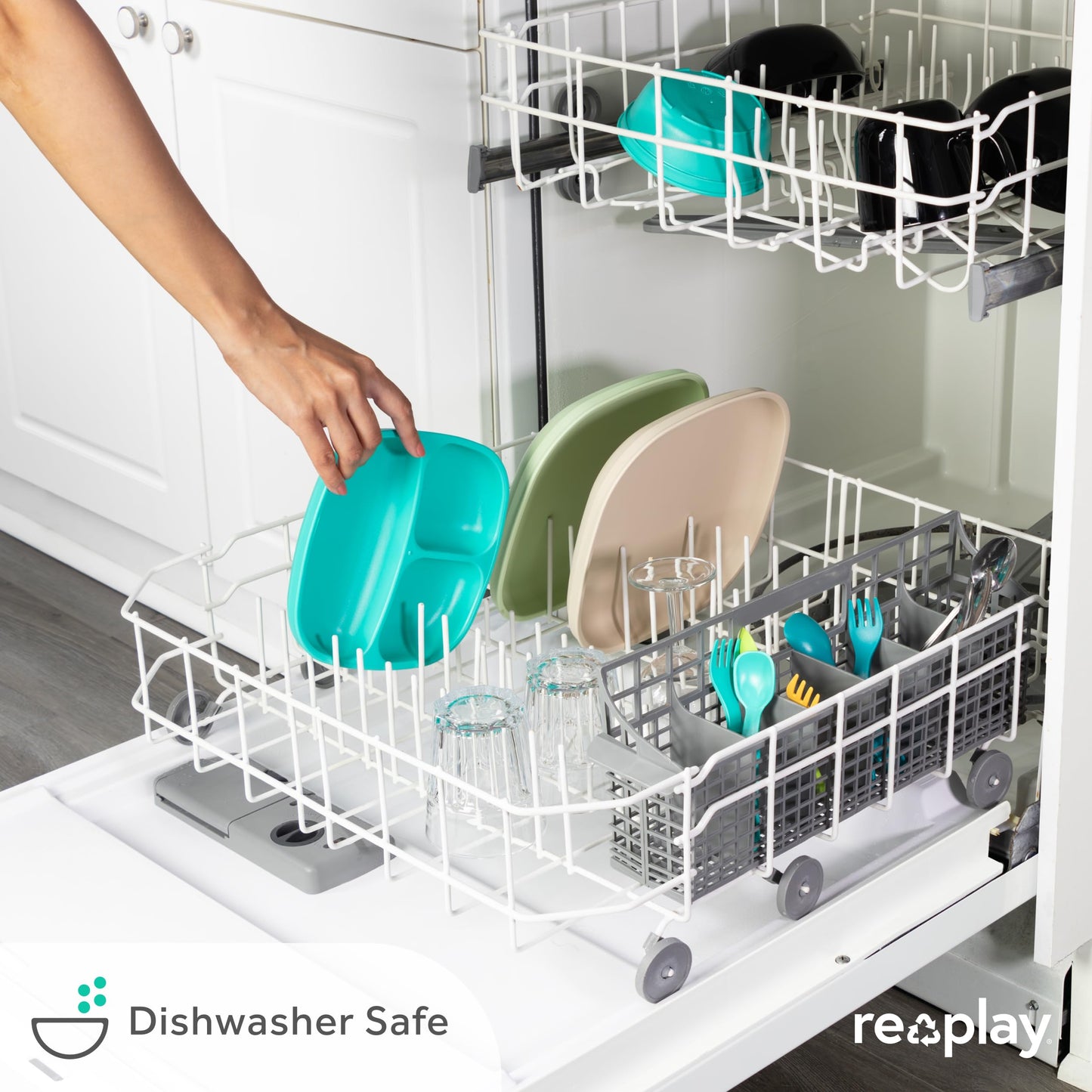 Re-Play Toddler Plates With Dividers - Deep-Walled 3 Compartments Divided Plates For Kids - Dishwasher & Microwave Safe - Made I