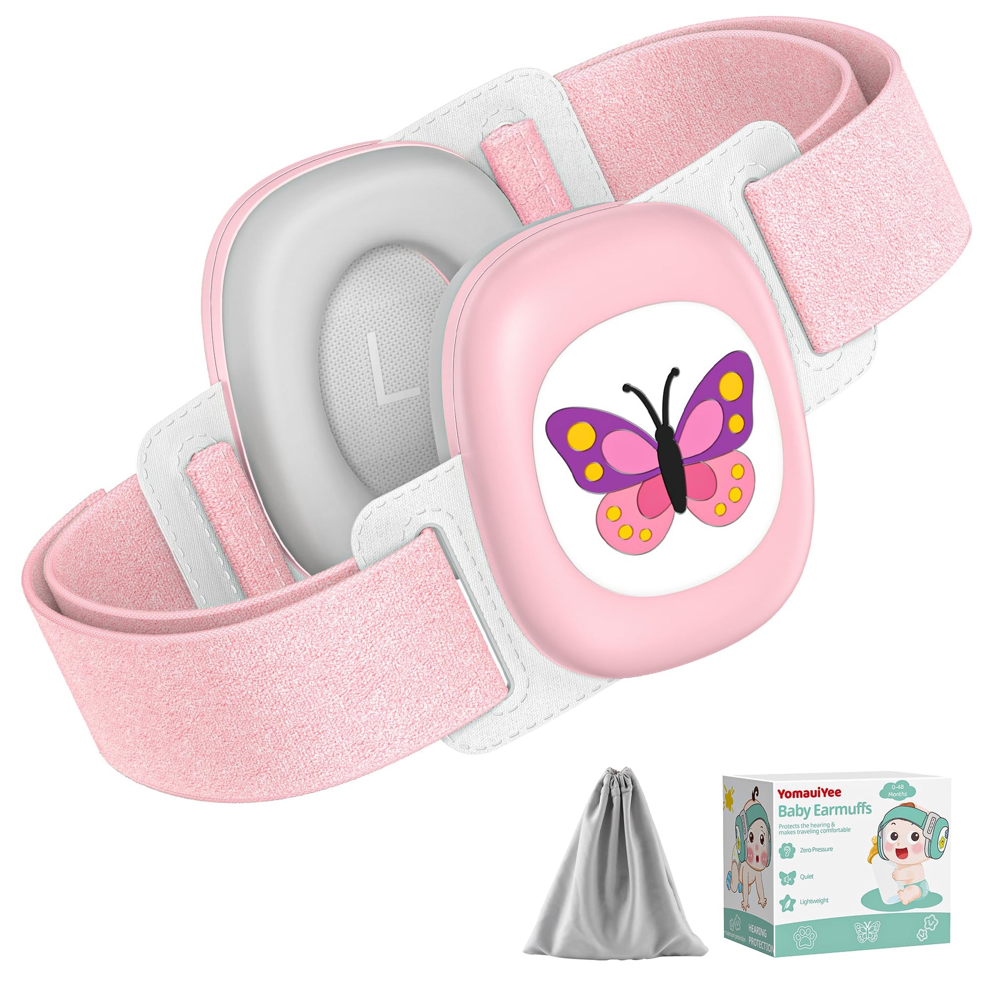 YomauiYee Baby Earmuffs,Baby Noise Cancelling Headphones with Butterfly Pattern, Infant Ear Protection for Toddler 0-48 Months,I