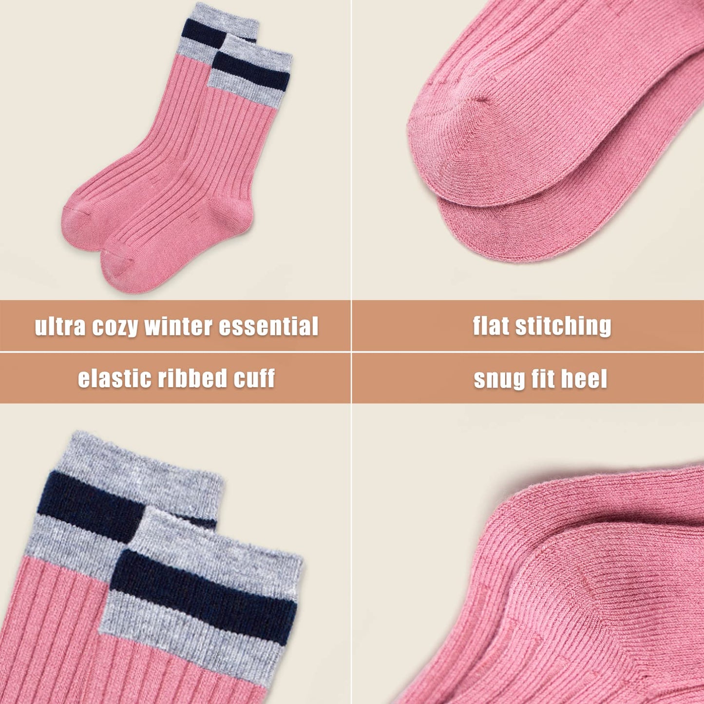 Howjojo Girls Wool Socks Kids Warm Socks Winter Thermal Crew Socks 6 Pack 6-8 Years