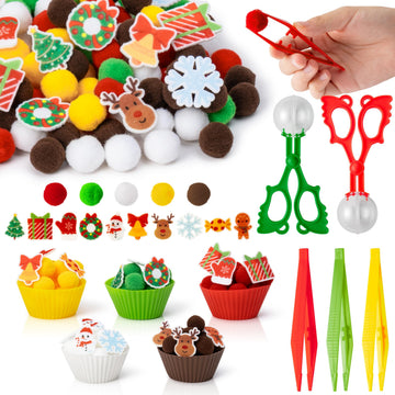 FFyhiinski Christmas Sensory Bin Fillers - 266Pcs Christmas Wintert Fine Motor Toys Counting Sorting Toys for Kids, Felt Xmas Tr