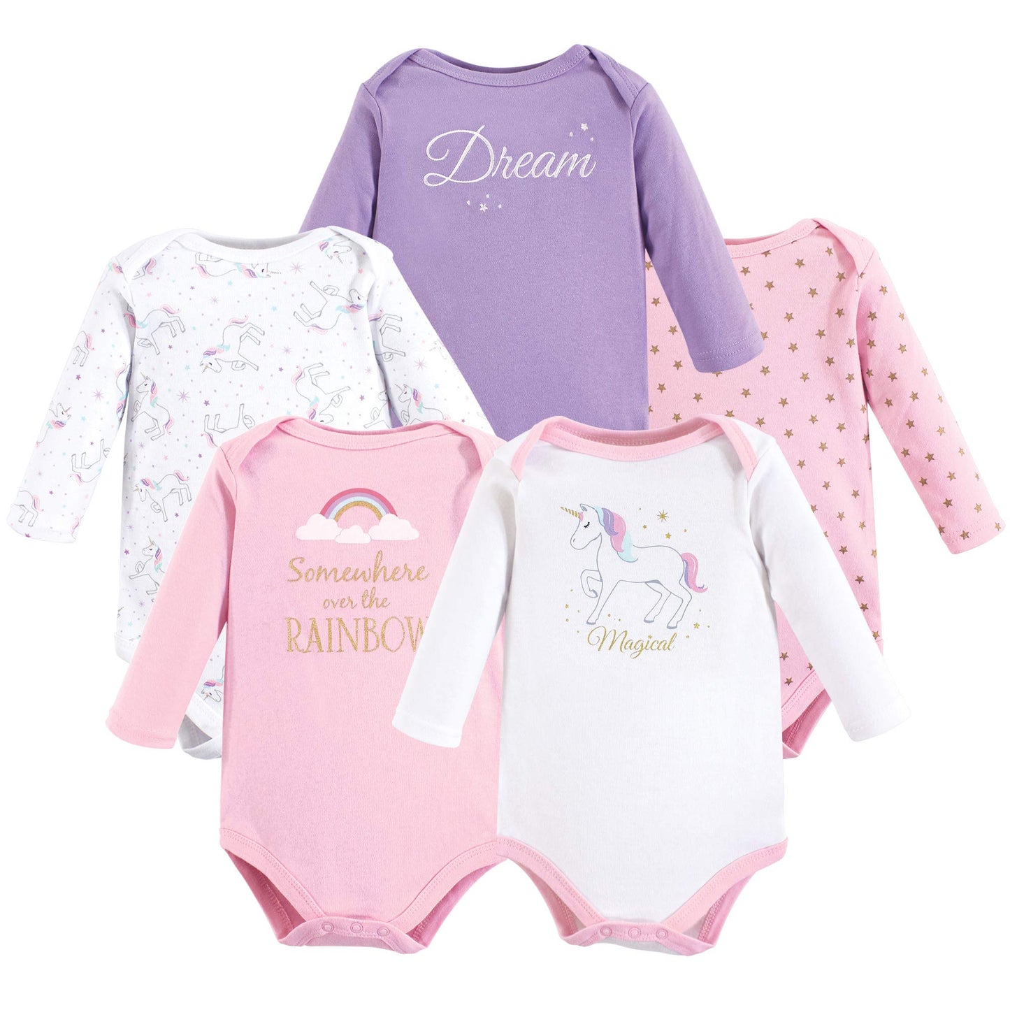 Hudson Baby Unisex Baby Cotton Long-Sleeve Bodysuits, Magical Unicorn, 0-3 Months Us