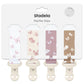 Baby Pacifier Clip Holder - Girl 4 Pack Gift Set - Retro Checker Smiley Flowers Floral Pink Beige Yellow