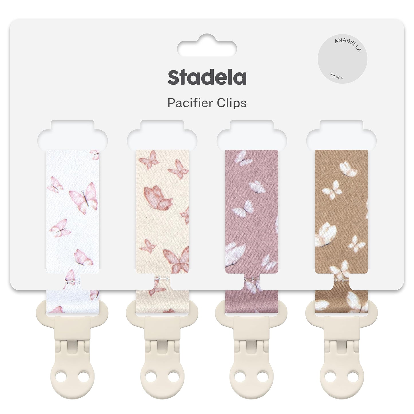 Baby Pacifier Clip Holder - Girl 4 Pack Gift Set - Retro Checker Smiley Flowers Floral Pink Beige Yellow