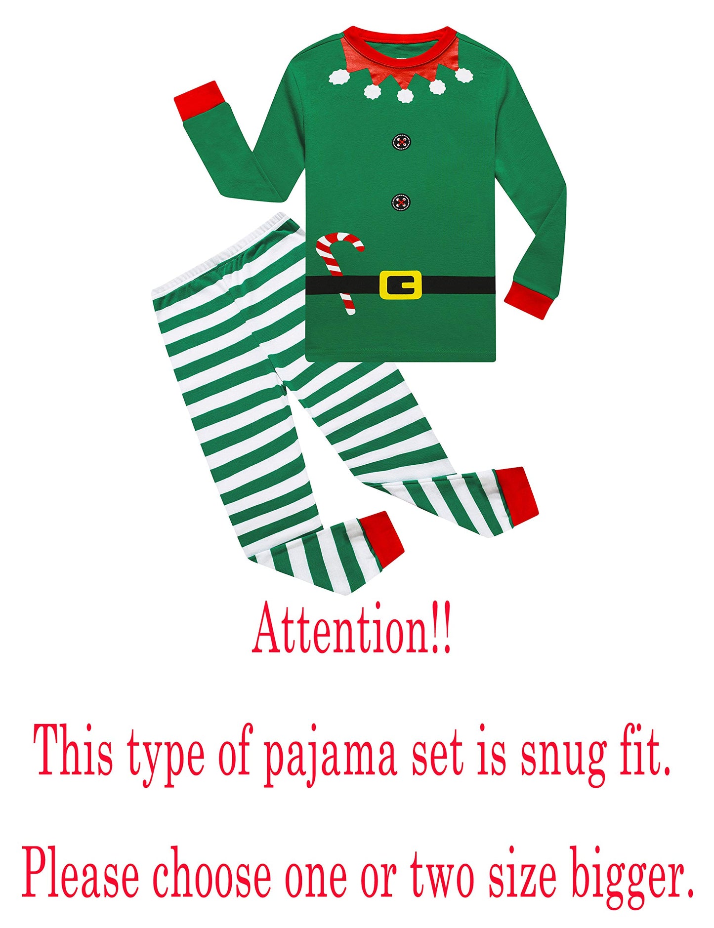 Kikizye Christmas Elf Cosplay Baby Girls Boys Pjs 100% Cotton Long Sleeve Kids Infant Pajamas Sets Size 12-18 Months Green
