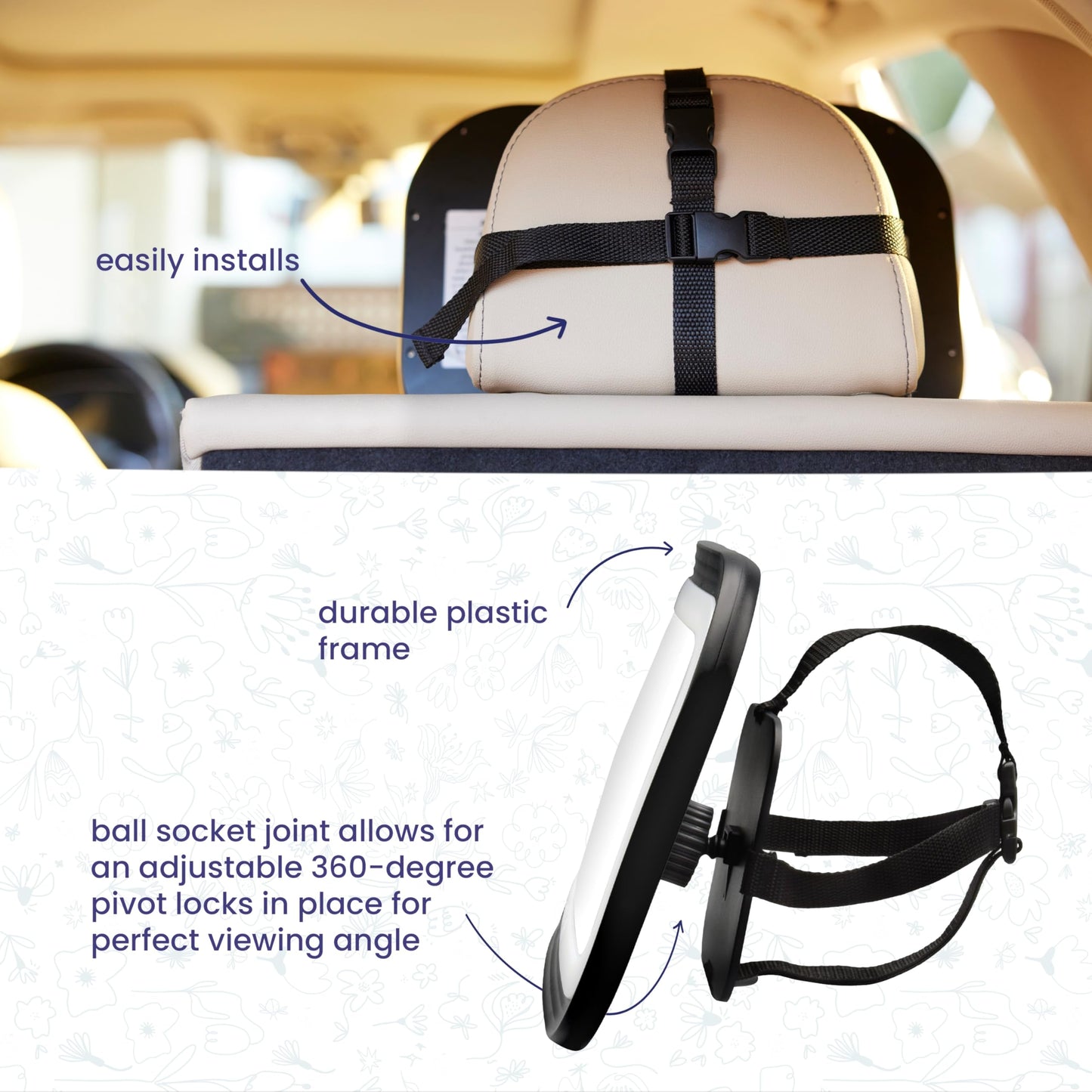 Goldbug Glow Mirror - Xl Rear-Facing Baby Car Seat Mirror With Adjustable Led Lighting & Remote Control