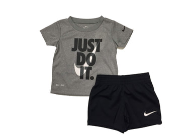Nike Boy'S Dri-Fit Just Do It Graphic T-Shirt & Shorts Two-Piece Set (Little Kids) Black/Grey 5 Little Kids