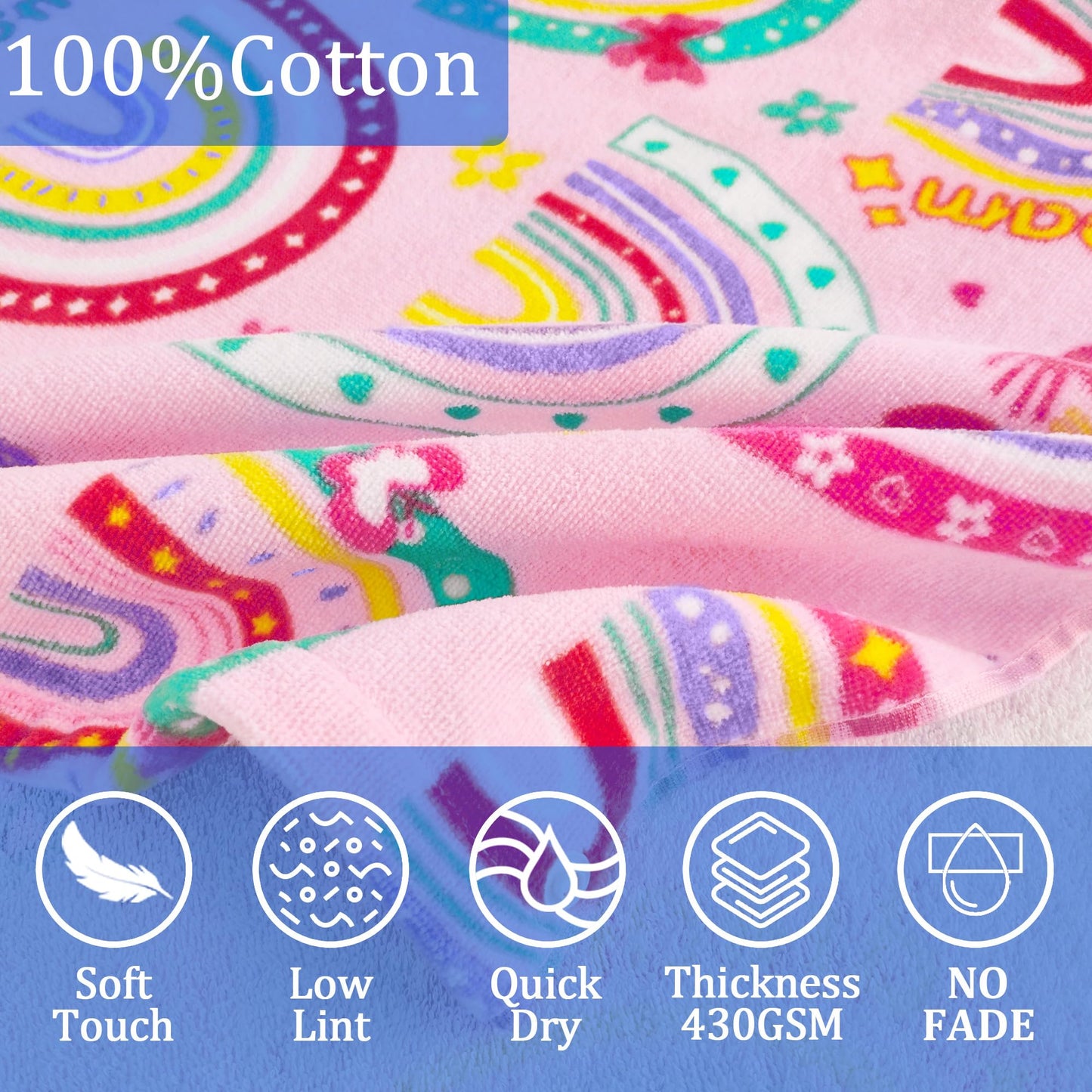 Voova & Movas Hooded Towels For Kids 3-10Years, 30''X50, Soft | Thick | 100% Cotton | Absorbent Towel Wrap For Girls, Perfect Fo