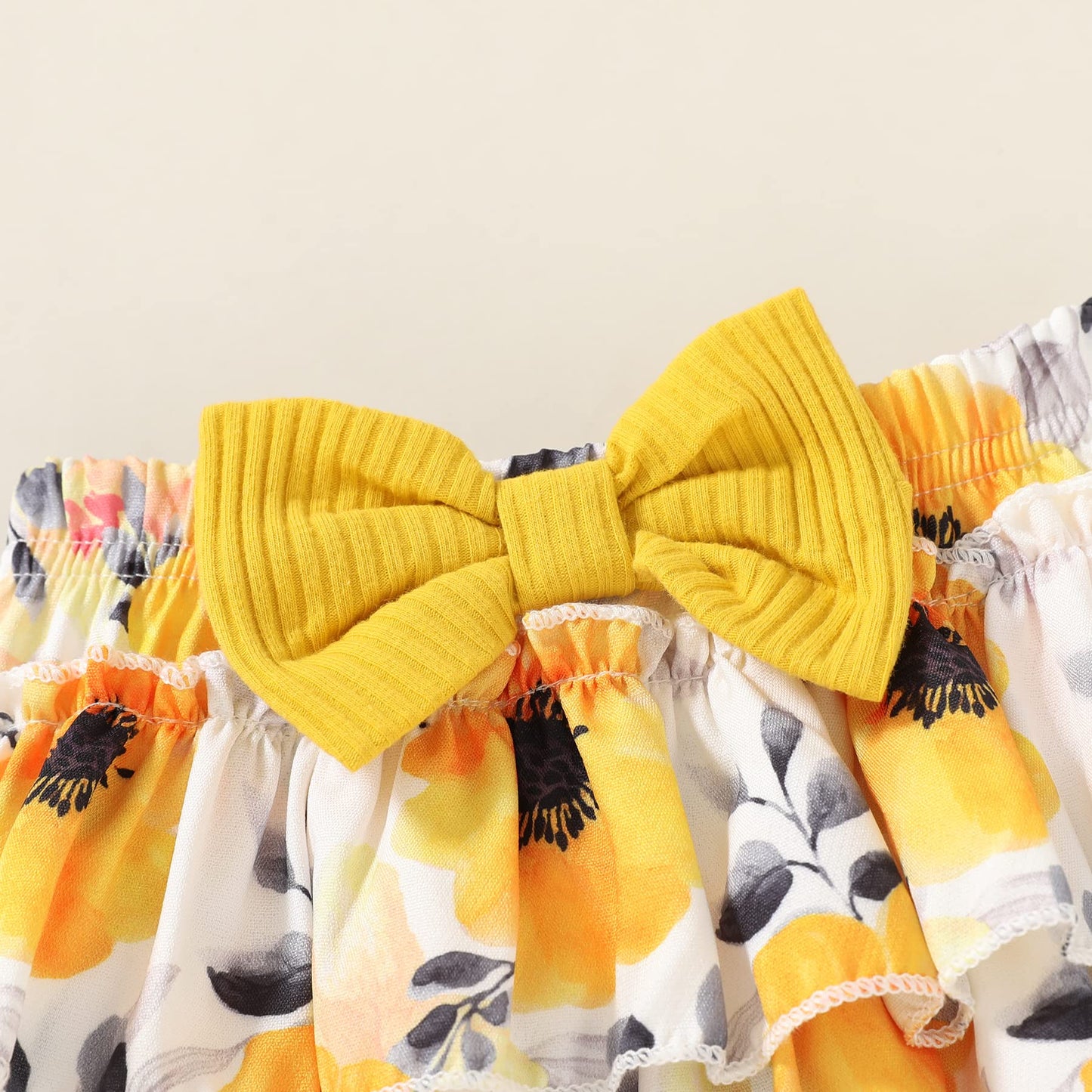 Tiny Cutey Baby Girl Clothes Infant Summer Outfits Set Ruffle Sleeve Romper And Floral Shorts With Headband (Yellow Romper And R