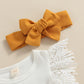 Infant Girls Summer 3Pcs Outfit Sets Ruffle Short Sleeve Ribbed Romper + Suspender Skirt + Headband (A-Yellow, 12-18 Months)