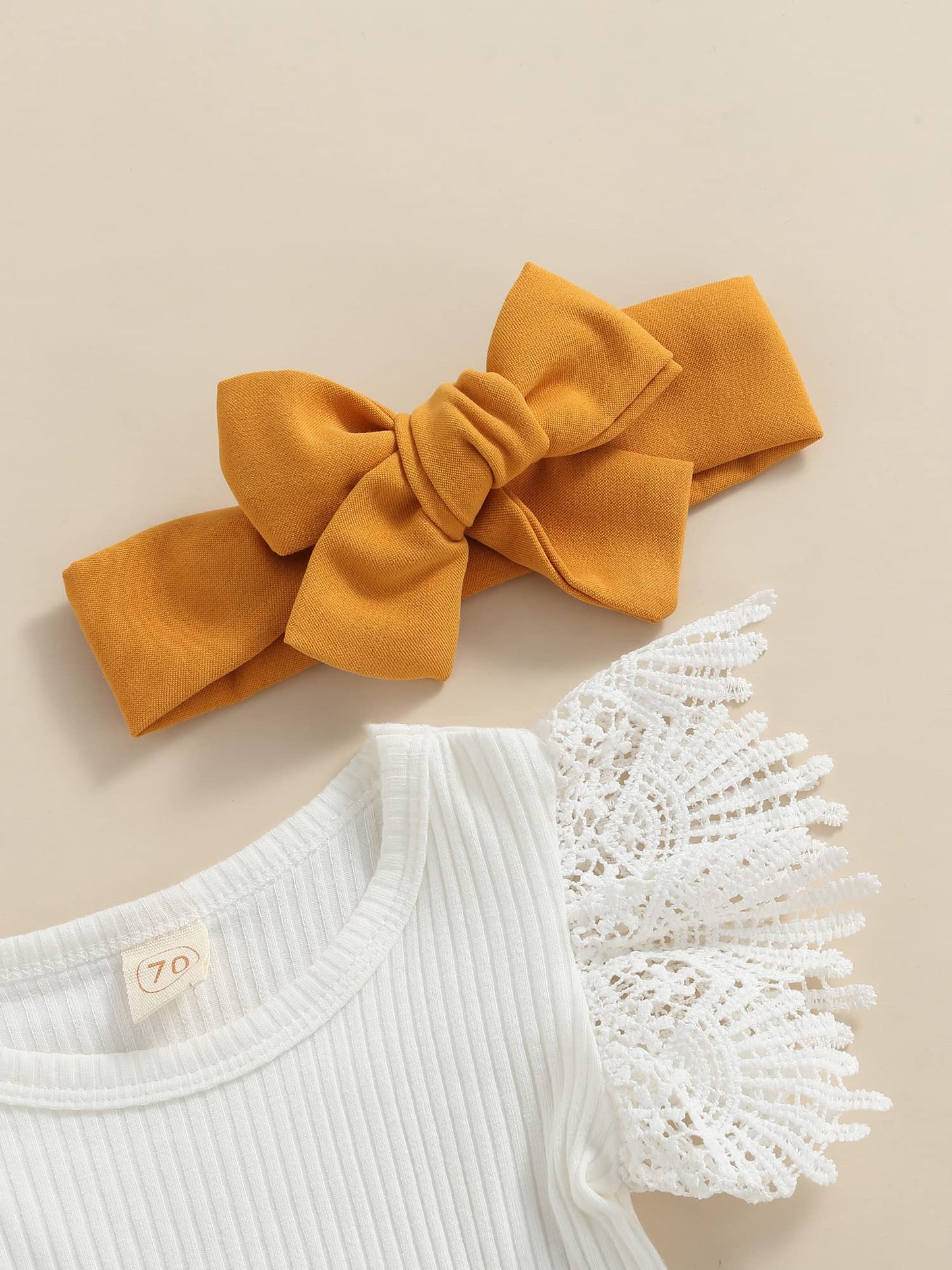 Infant Girls Summer 3Pcs Outfit Sets Ruffle Short Sleeve Ribbed Romper + Suspender Skirt + Headband (A-Yellow, 12-18 Months)