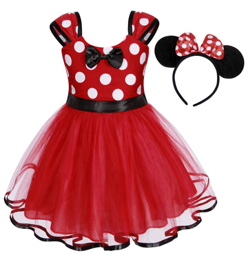 Eledobby Minnie Dress For Girls Princess Mouse Costume Birthday Party Polka Dots Tulle Tutu Dresses With Head Hoop Red 3-4T