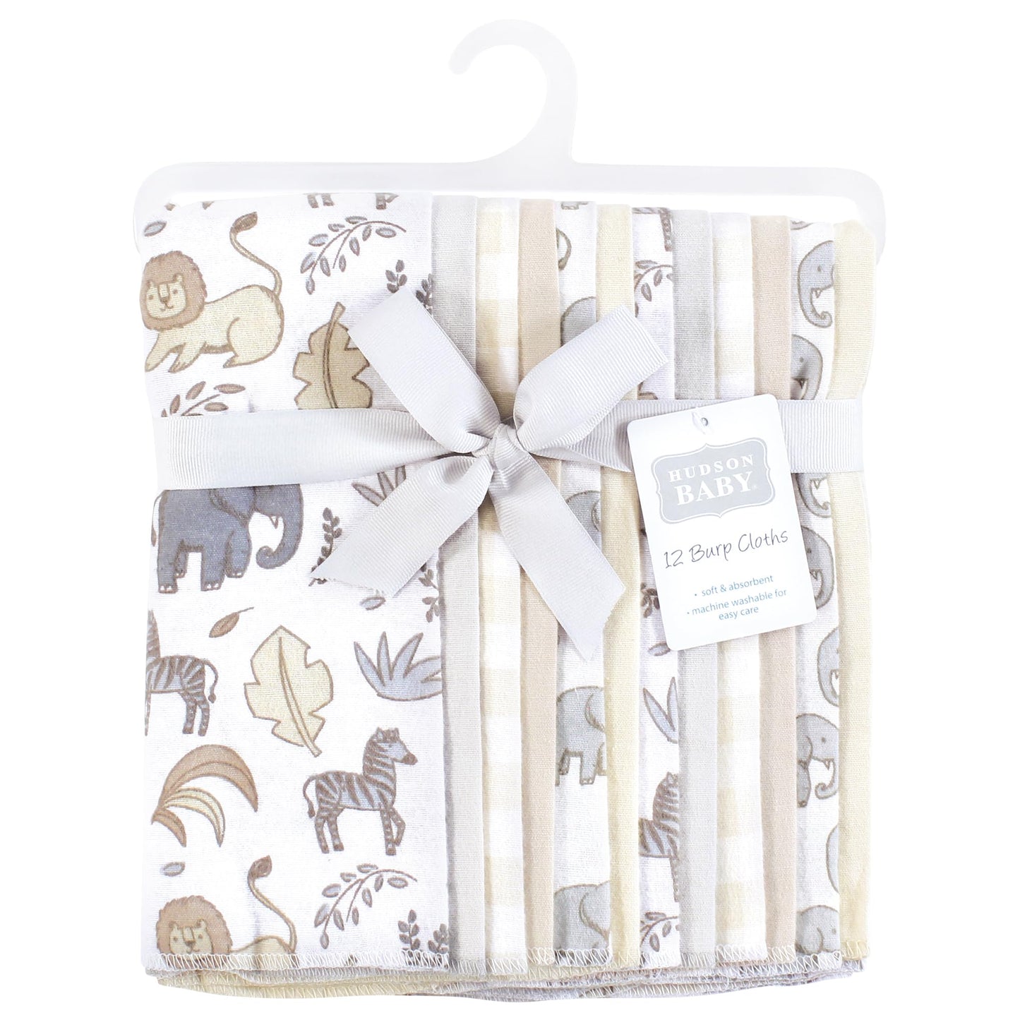 Hudson Baby Unisex Baby Flannel Burp Cloth 12Pk, Neutral Safari, One Size