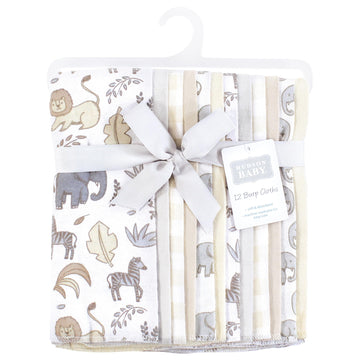 Hudson Baby Unisex Baby Flannel Burp Cloth 12Pk, Neutral Safari, One Size