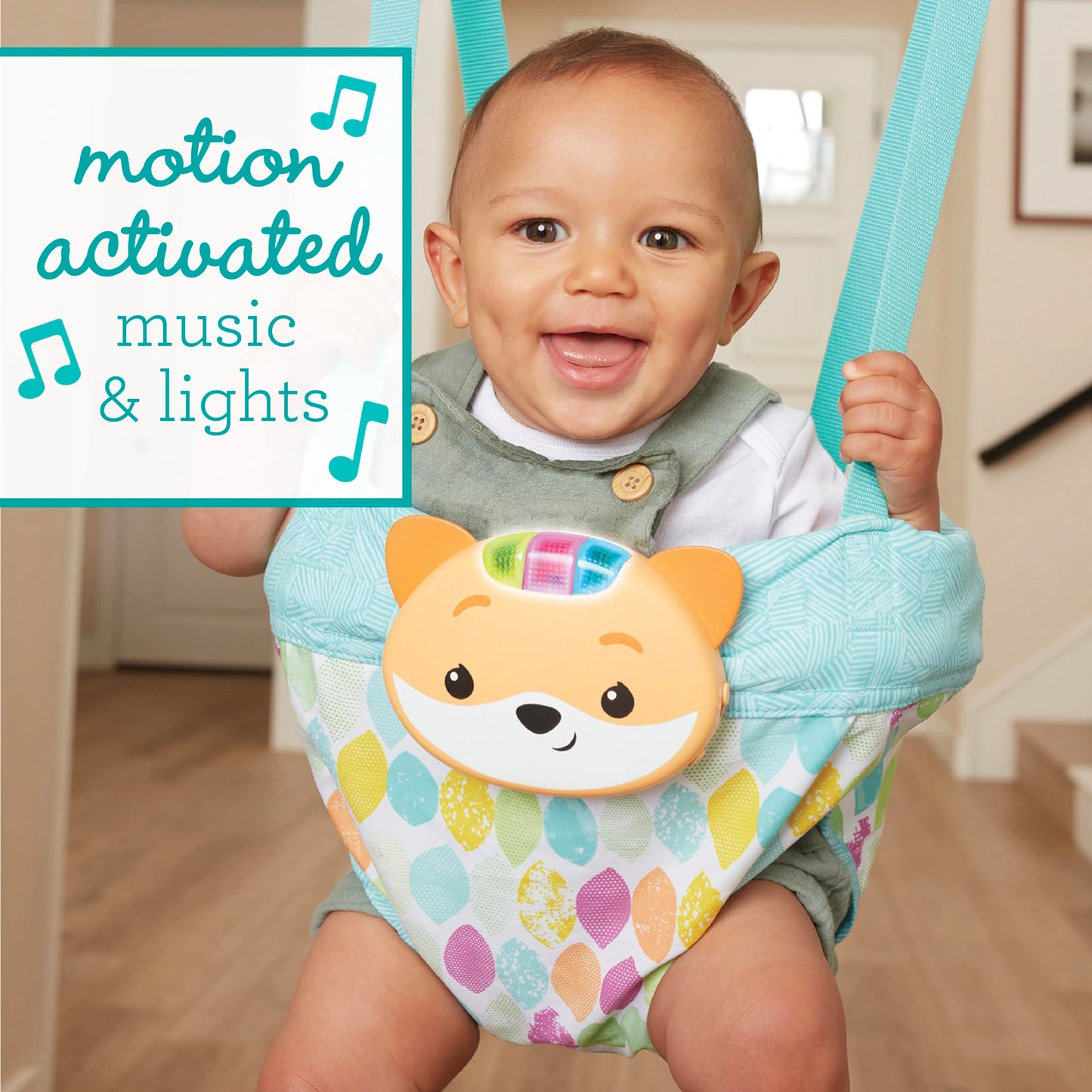 Infantino 2-In-1 Music & Lights Doorway Jumper - Engaging Activity Jumper With Motion-Activated Sounds For Babies, Fox