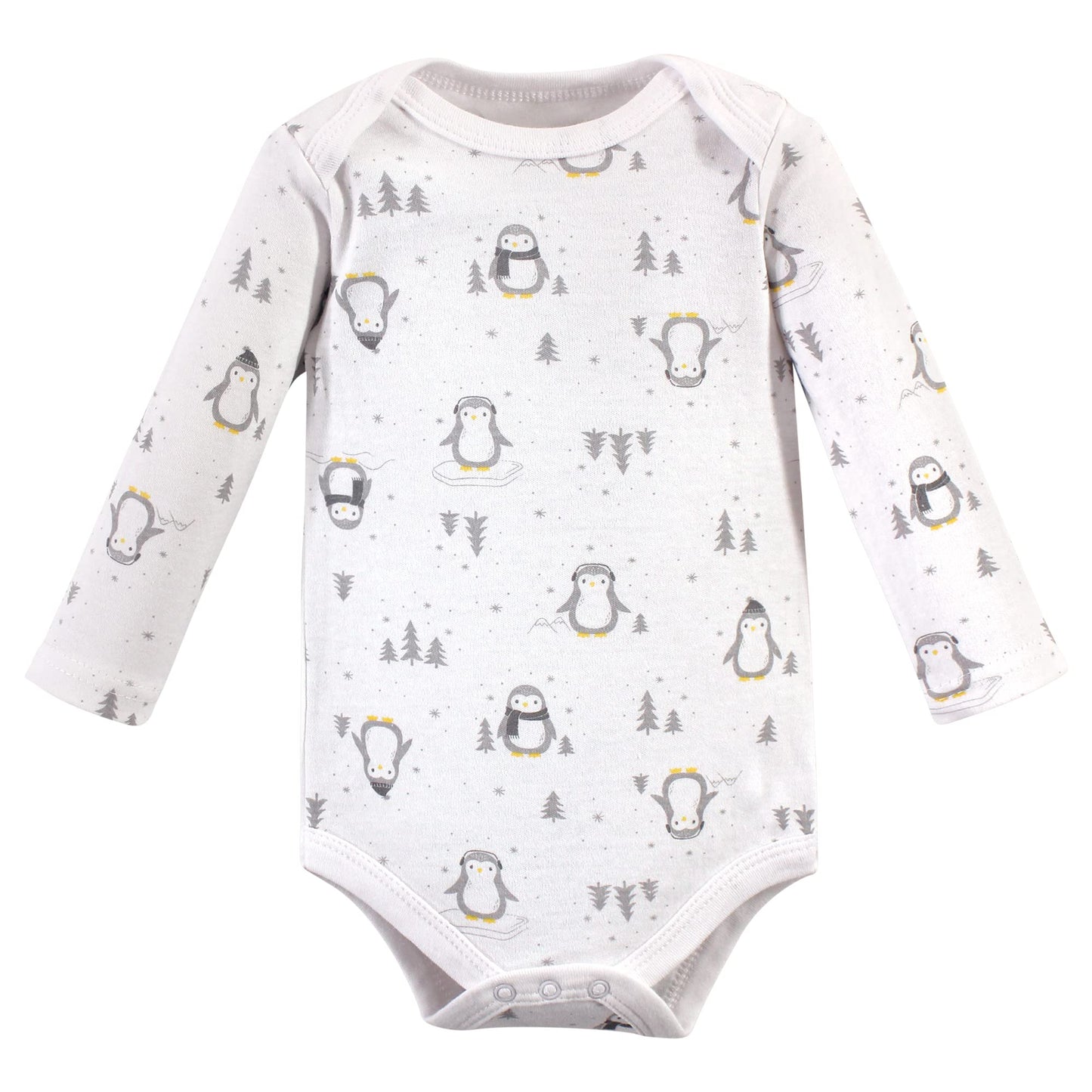 Hudson Baby Unisex Baby Cotton Long-Sleeve Bodysuits, Gray Penguin, 0-3 Months