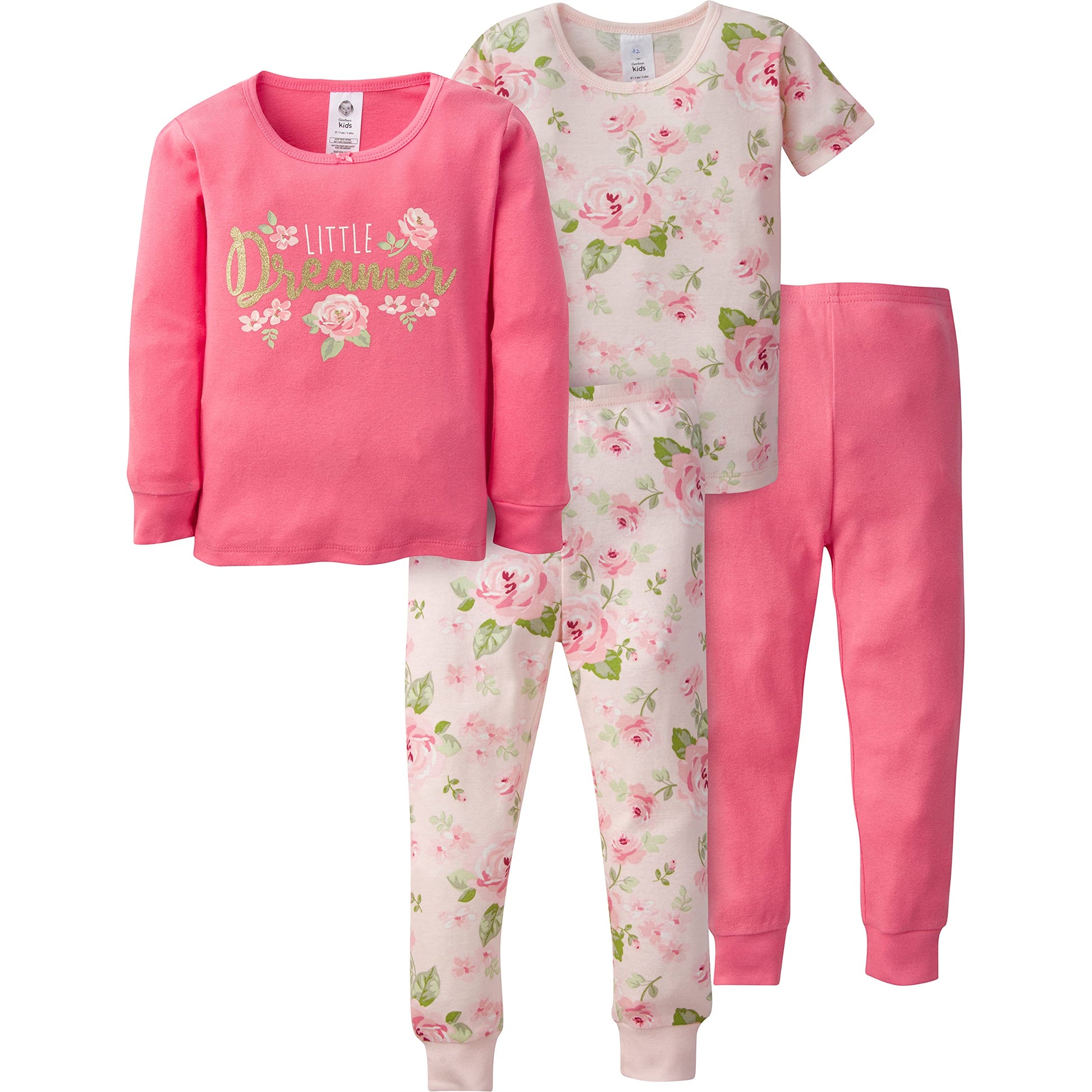 Gerberbaby Girlstoddler Snug Fit 4-Piece Pajama Setpink Rose18 Months