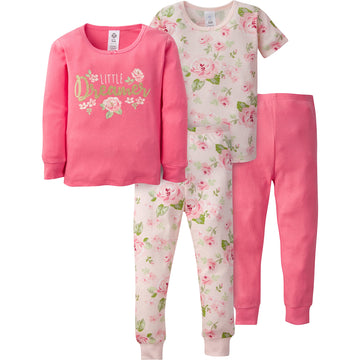 Gerberbaby Girlstoddler Snug Fit 4-Piece Pajama Setpink Rose18 Months