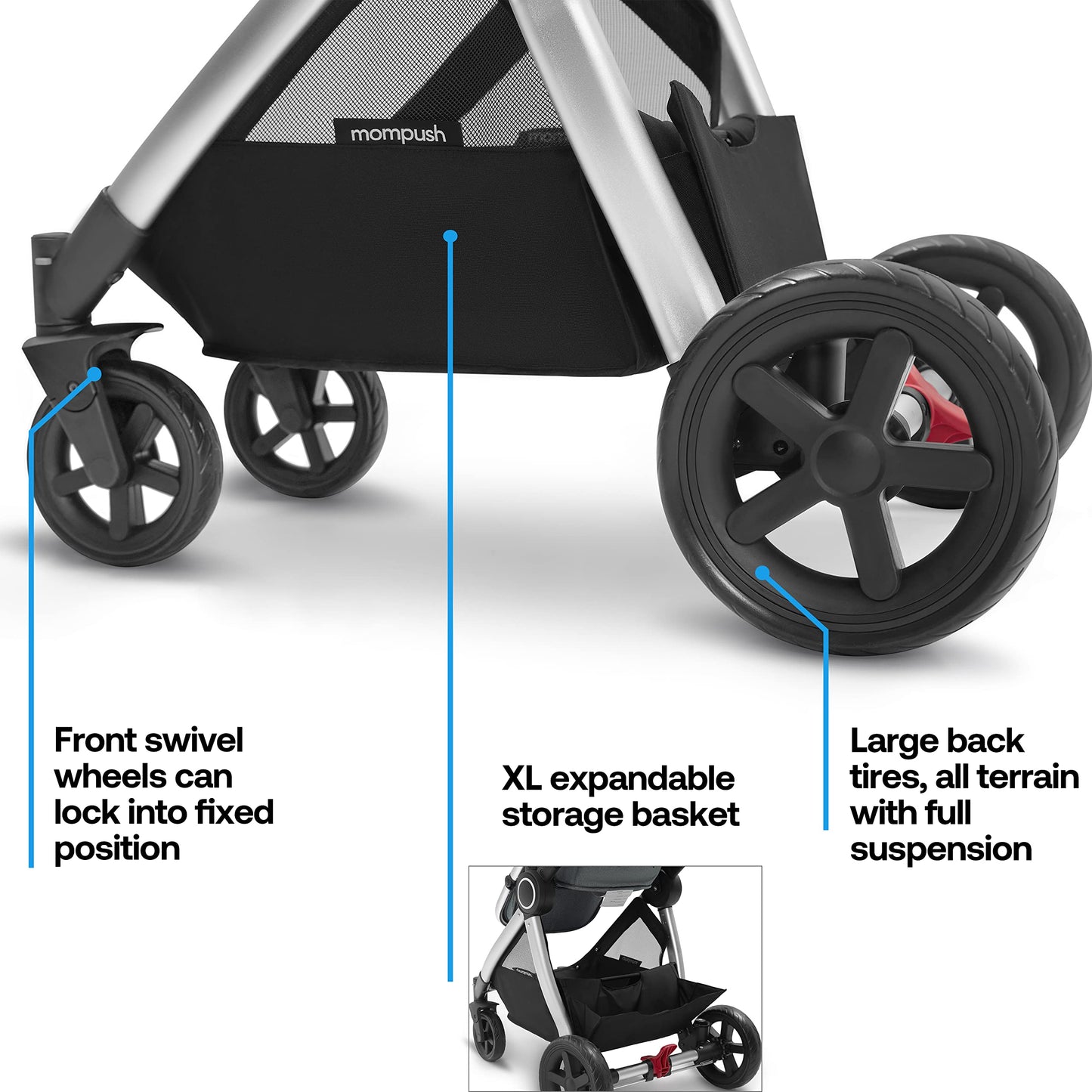 Mompush Ultimate2 Baby Stroller for Toddler with Removable Bassinet & Reversible Seat, Smooth Glide Bassinet Stroller, Full-Size