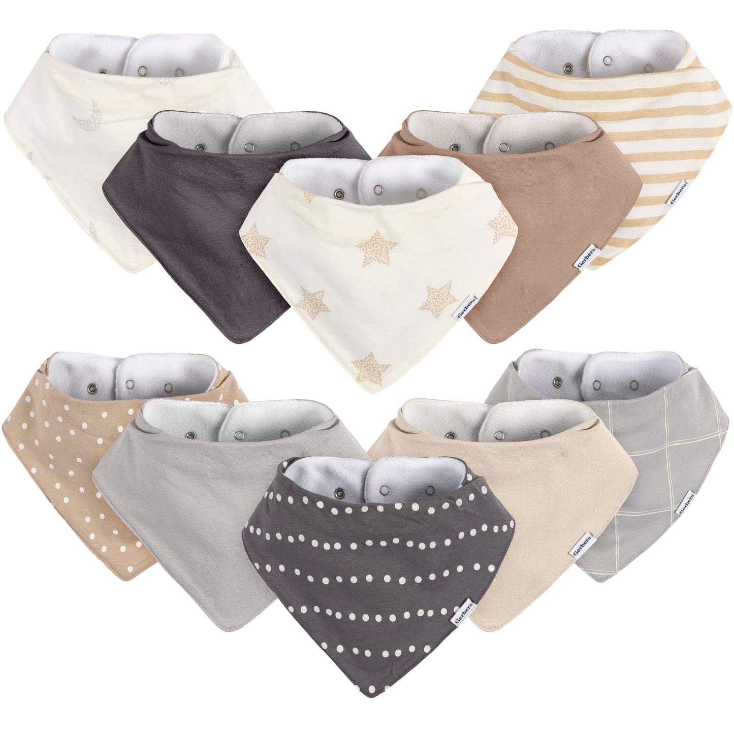 Gerber Baby Unisex Bandana Bibs 10-Pack, Multi Grey, One Size
