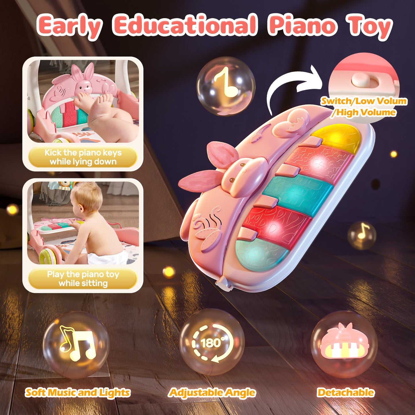 Cute Stone Baby Play Mat Activity Gym, Baby Gym Playmat With Play Piano, Baby Learning Walker For Girls, Tummy Time Mat For Infa
