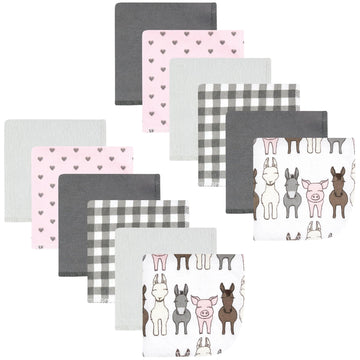 Hudson Baby Unisex Baby Flannel Washcloths, Farm Friends Pink 12Pk, One Size