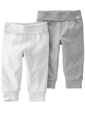 Little Planet By Carter'S Baby 2-Pack Pants Made With Organic Cotton, Gray Stripe Cream, 24 Months