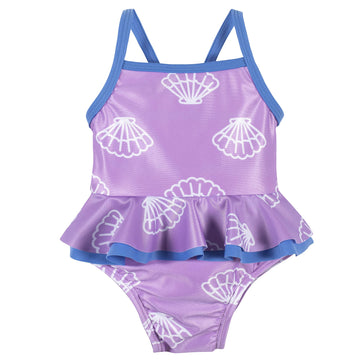 Gerber Girls' One-Piece Swimsuit, Purple Floral Shell, 3-6 Months