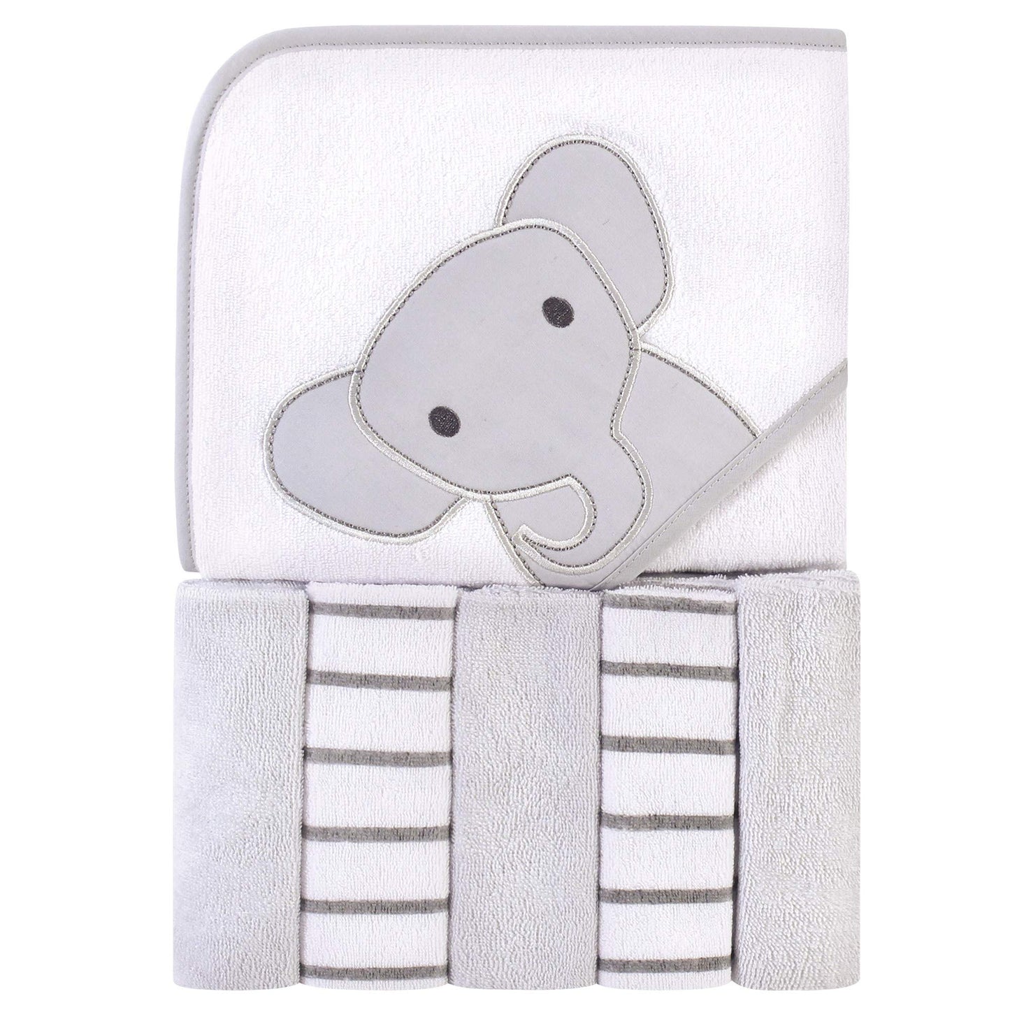 Hudson Baby Unisex Baby Hooded Towel And Five Washcloths, Modern Elephant, One Size