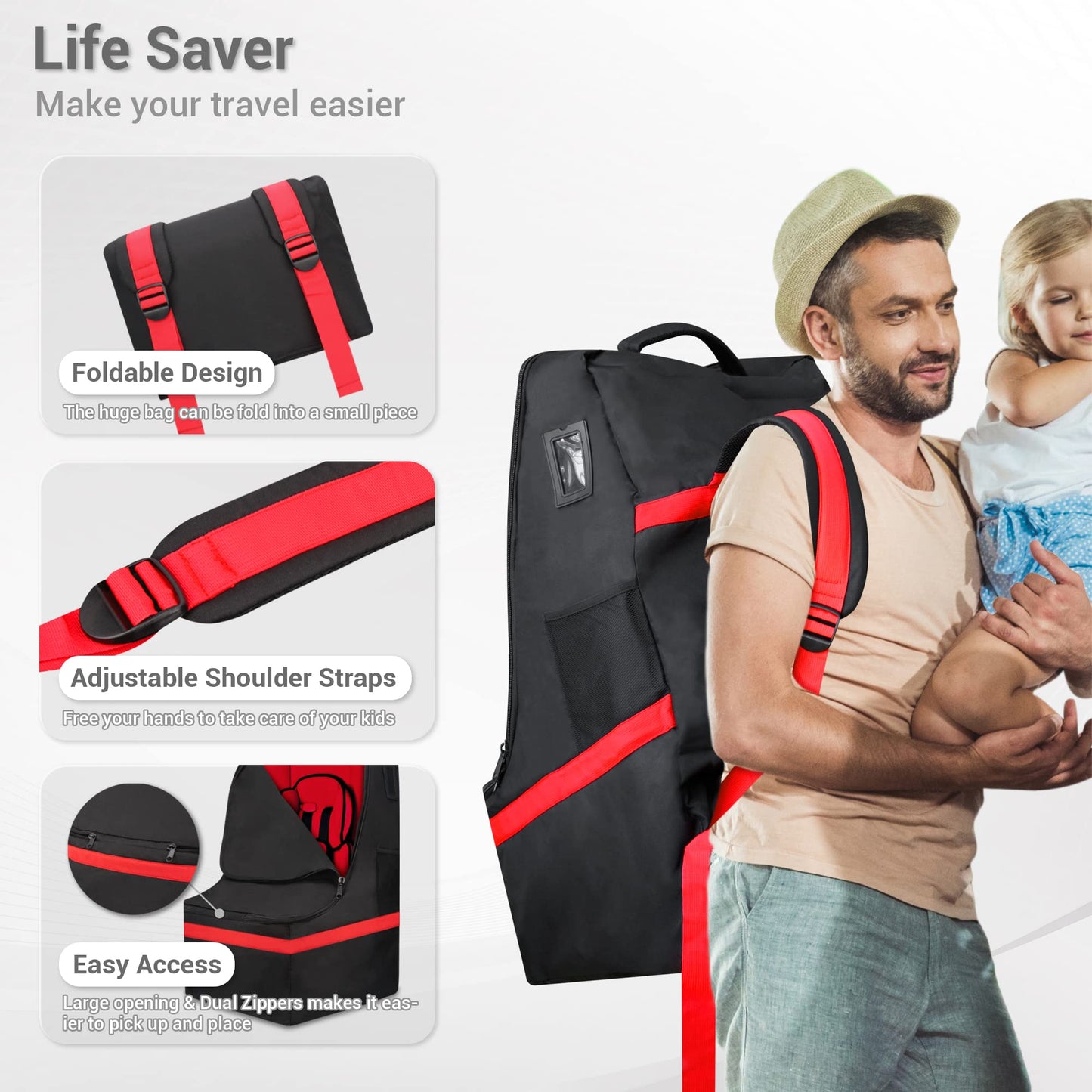 Profaster Car Seat Travel Bag - Padded, Comfortable, Durable, Roomy Gate Check Carseat Cover Backpack Fits 3-In-1,Convertible, B