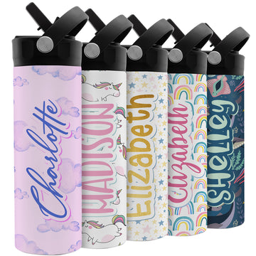 Personalized Water Bottle For Kids - 20 Oz - 15 Design Options, Custom Water Bottle For Children - End Of School Year Gifts, Pin