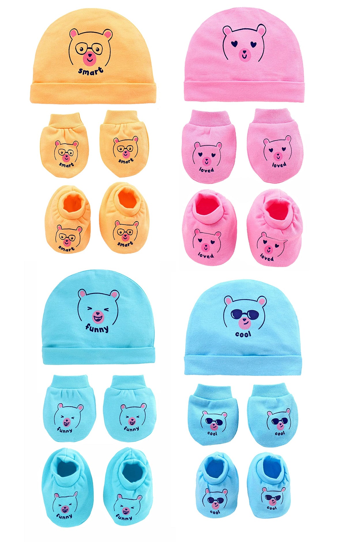 HIKIPO Presents New Born Baby Cap and Mittens Booties Combo Set for Baby Girls and Boys Gift Set First Gift For Baby Winter Cap 