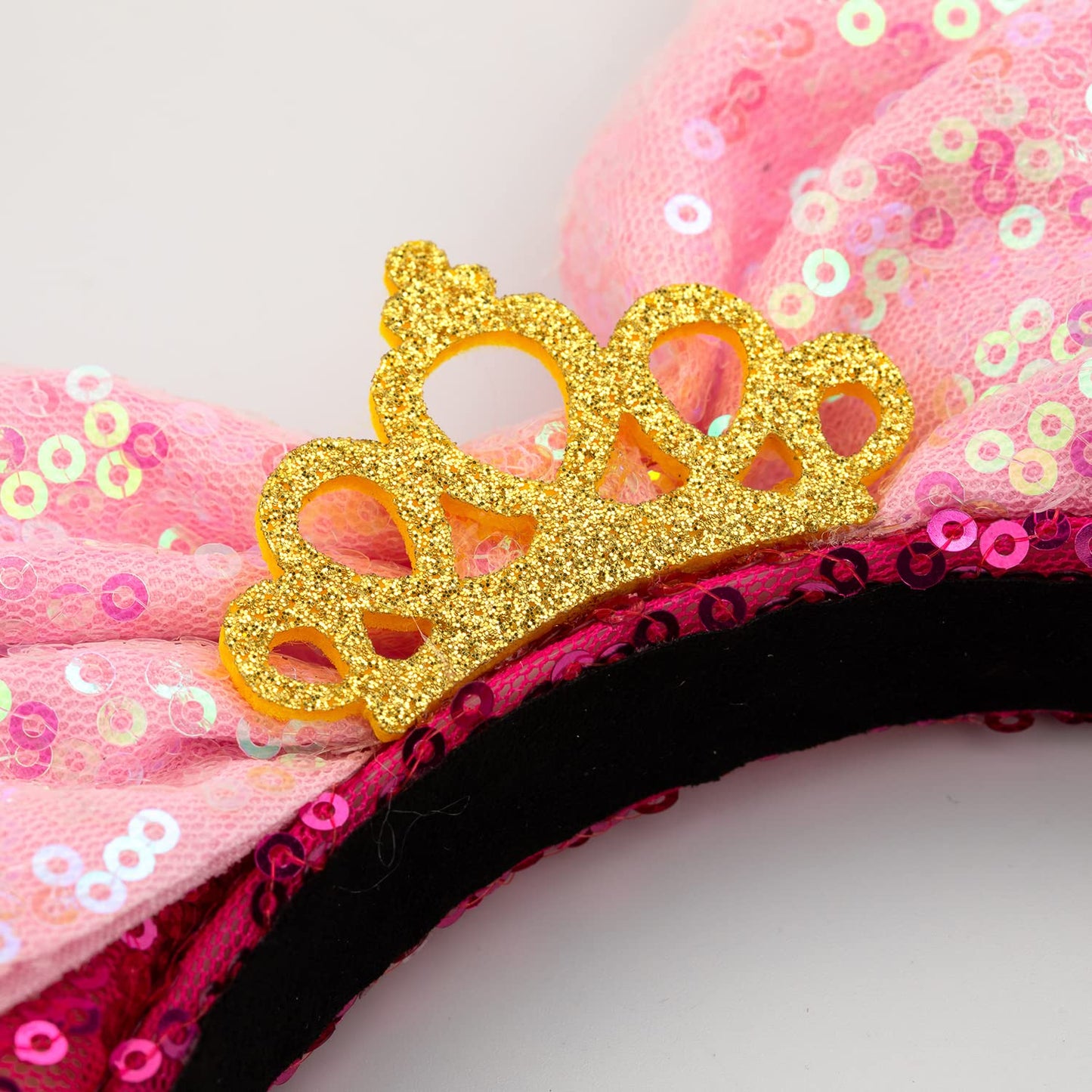 Foeran Mouse Ears Headbands Shiny Bows Mouse Ears Glitter Party Princess Decoration Cosplay Costume For Girls Women (Big Red/Pin