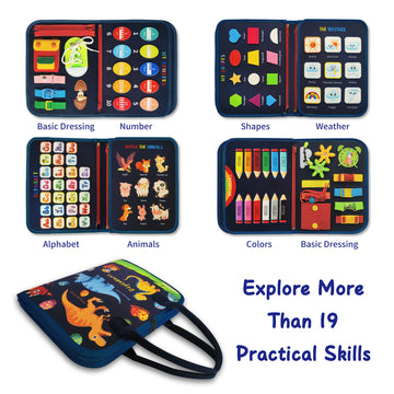 LearnToy Busy Board - Dinosaur Montessori Toys for 3 4 5 Year Old - Sensory Toys for Autistic Children - Toddler Travel Toys - B
