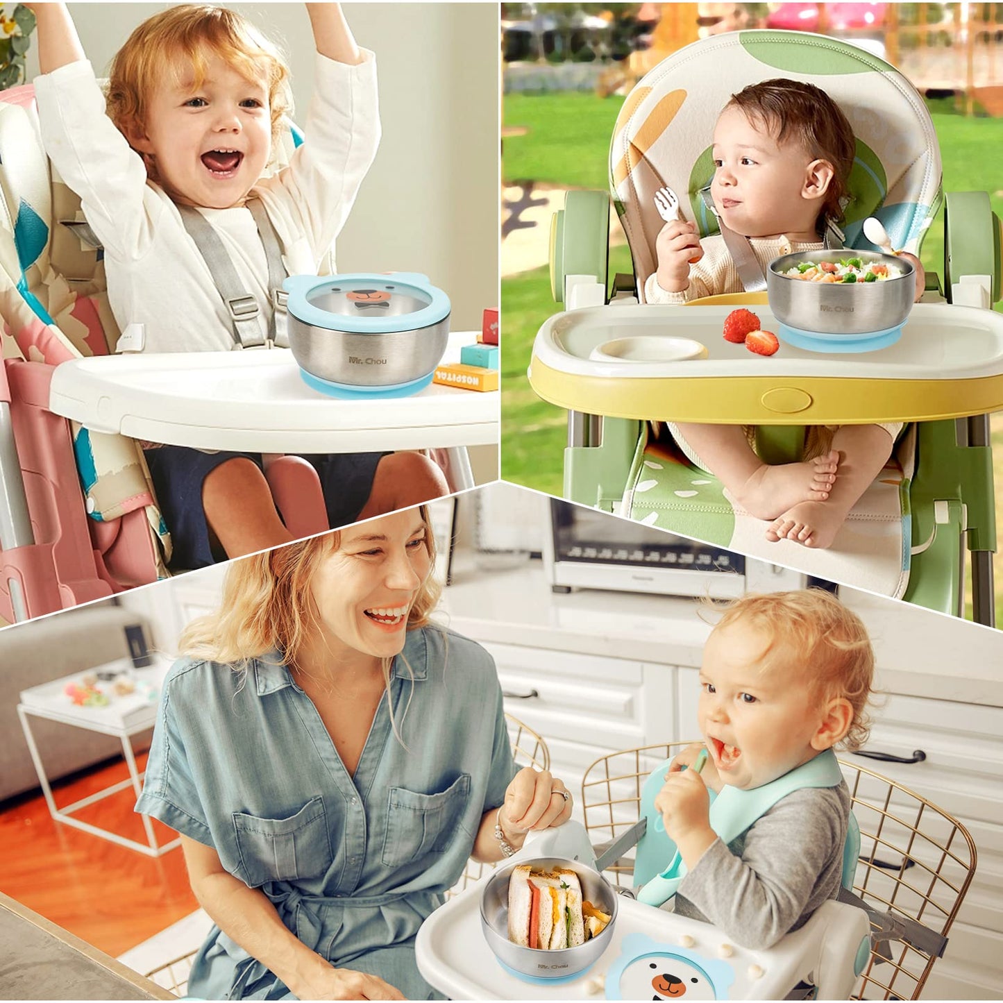 Mr. Chou Baby Bowls With Non-Slip Silicone Suction Cup, Insulated Double-Layer 304 Stainless Steel Toddler Bowls With Bpa Free A