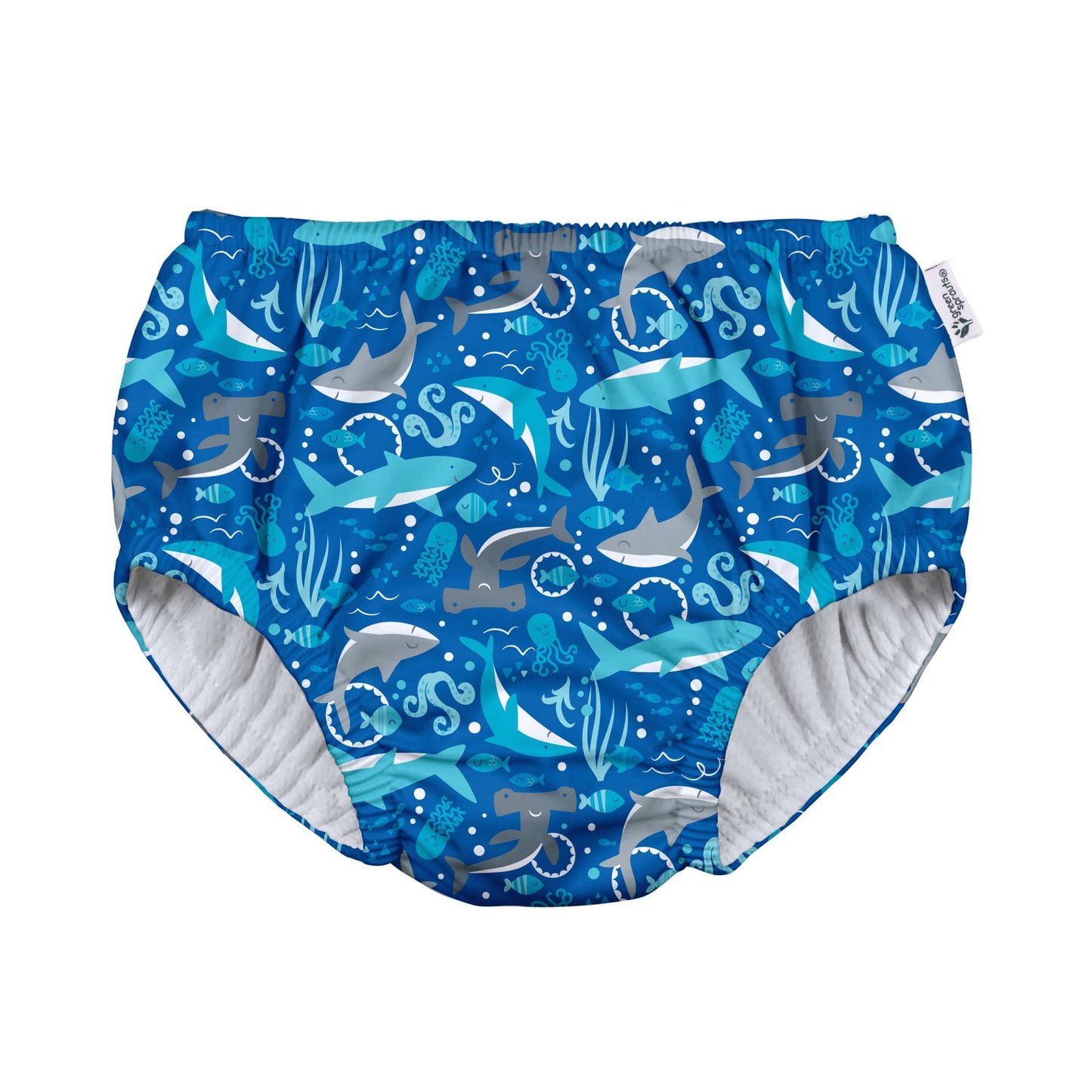 green sprouts Baby Boys Pull-up Reusable Absorbent and Toddler Swim Diaper, Royal Blue Sharks, 3T US
