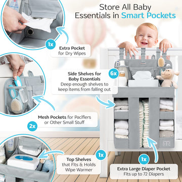 Xl Hanging Diaper Caddy Organizer - Reinforced Diaper Stacker For Crib That Keeps Shape For Changing Table, Playard, Wall & Door