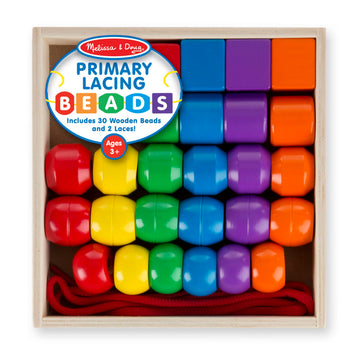 Melissa & Doug Primary Lacing Beads - Educational Toy With 30 Wooden Beads and 2 Laces Beads For Toddlers, Fine Motor Skills Lac