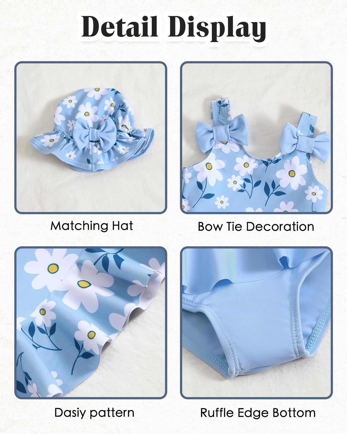 Mioglrie Baby Girl Swimsuit 6-9 9-12 Months Baby Bathing Suit Girl Blue Dasiy Bikini Summer Beach Swimwear Infant Tankini Hat Se