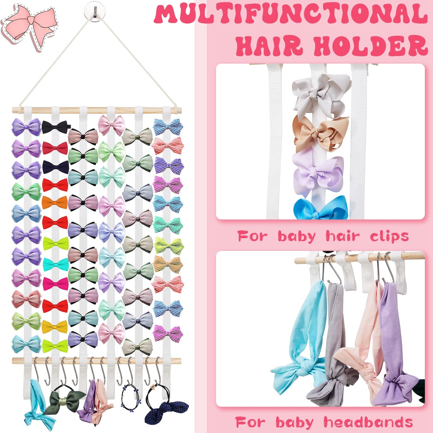 2 Pack Hair Bows Holder Organizer For Girls Baby Headband Hair Bows Holder Hanging Hair Bow Organizer Head Band Holder Storage F