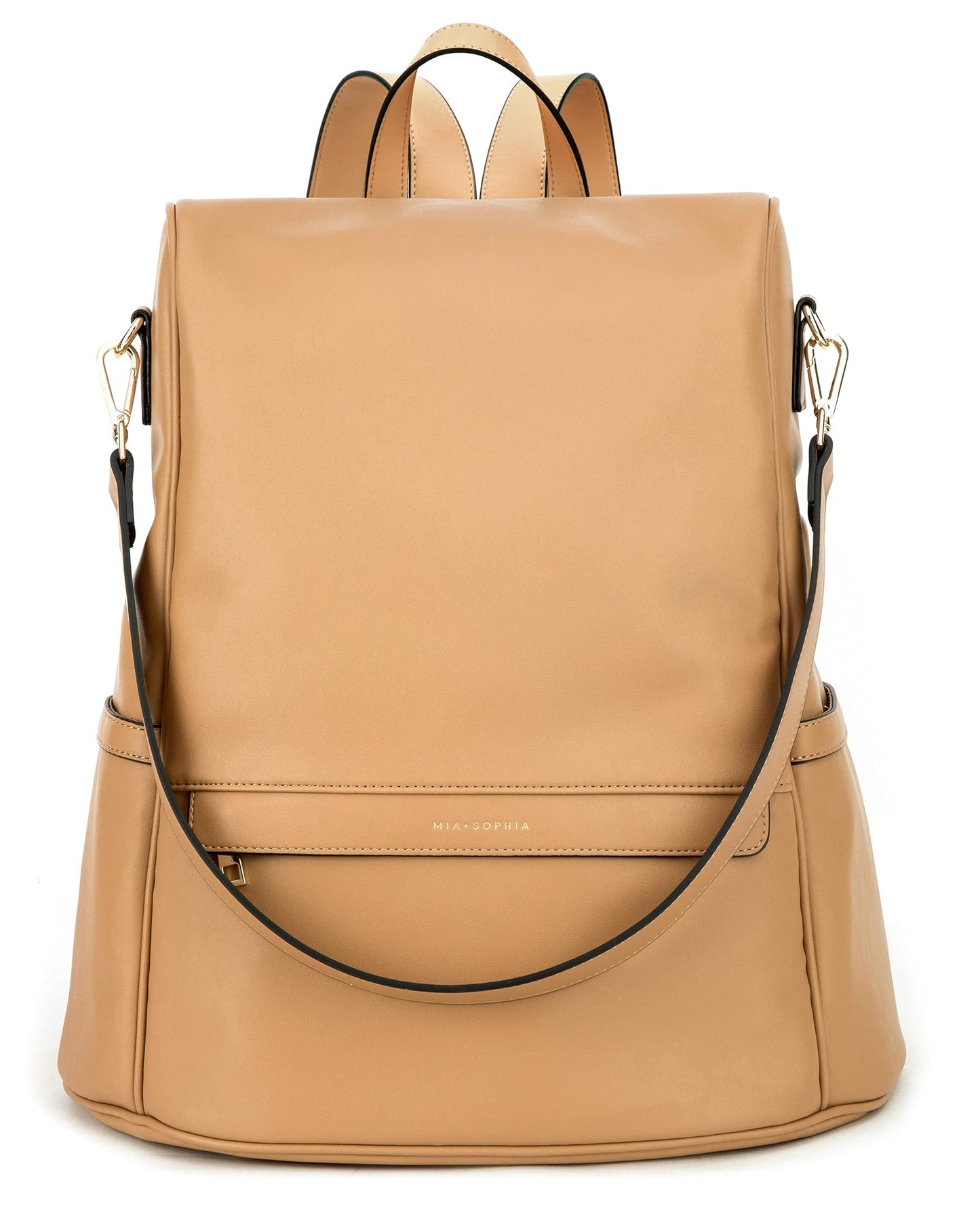 Mia + Sophia Leather Diaper Bag Backpack With Changing Pad, Stroller Straps, Bottle Holder (Brown Mia)