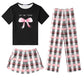 Arshiner Girls Pajama Set 3 Piece Short Sleeve Sleepwear Summer Soft Cute Pjs Outfits, Bow Plaid, 910 Years