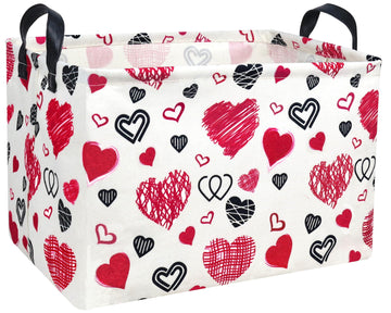 BOOHIT Valentines Day Basket Large Foldable Heart Shaped Storage Box for Gifts Kids Empty Storage Bins Rectangular Toy Organizer