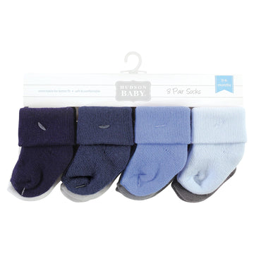 Hudson Baby Unisex Baby Cotton Rich Newborn And Terry Socks, Solid Blue Gray 8 Pack Terry, 0-6 Months