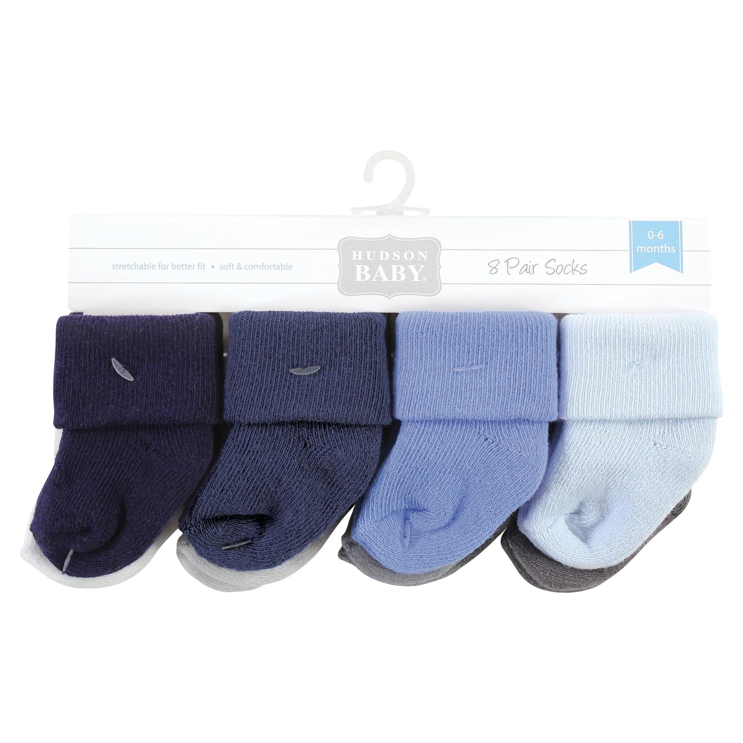 Hudson Baby Unisex Baby Cotton Rich Newborn And Terry Socks, Solid Blue Gray 8 Pack Terry, 6-12 Months