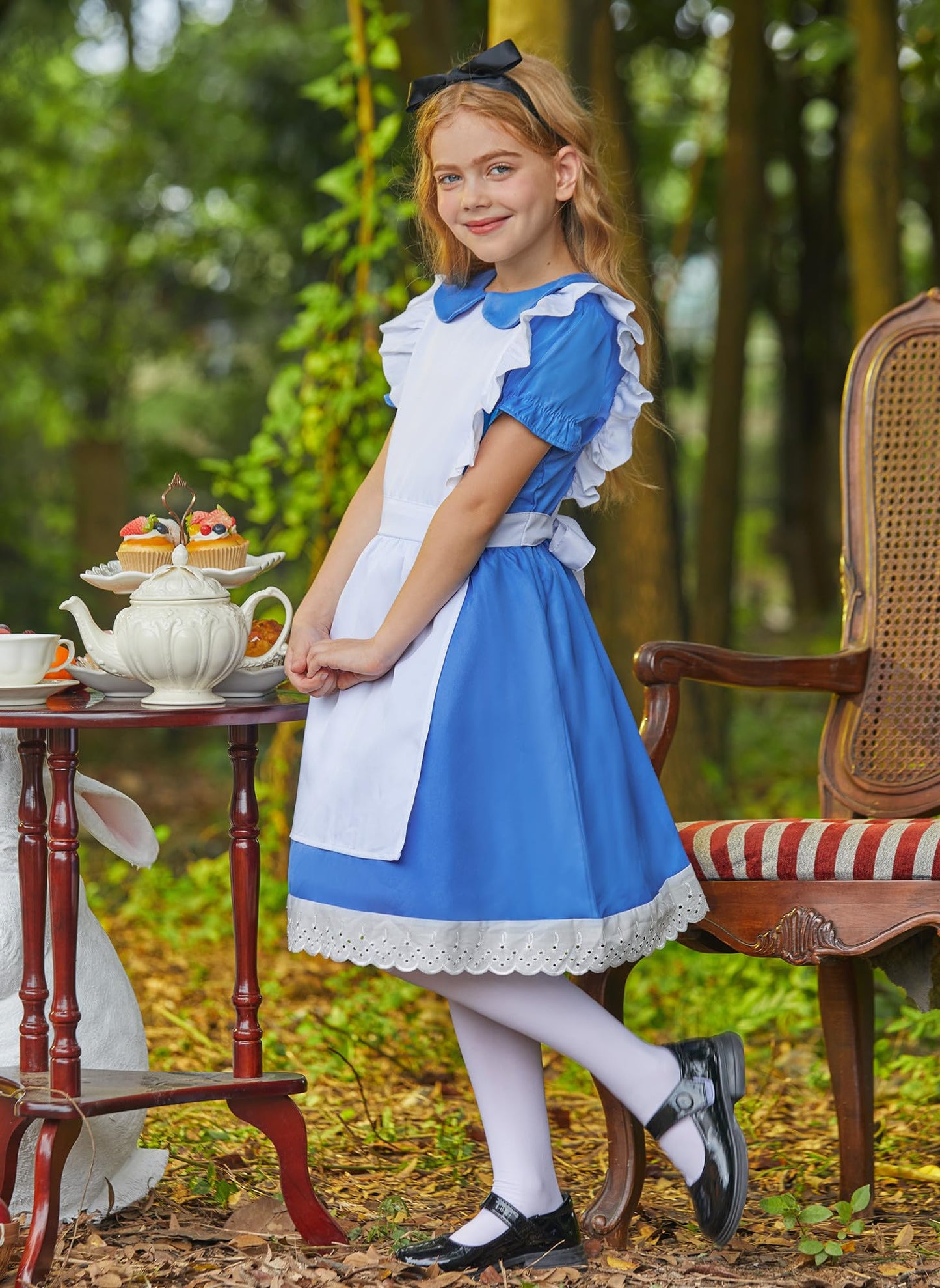 Besserbay Halloween Alice Costume With Black Headband Blue Peter Pan Collar Dress With White Apron For Child Girls 9-10 Years